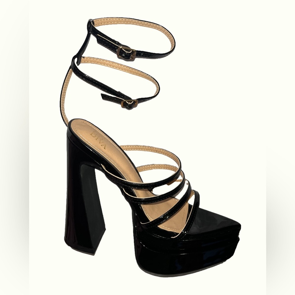Strappy Platform Black Heels